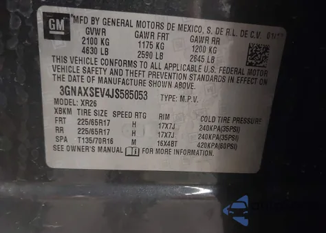 2018 Chevrolet Equinox Lt from USA, damaged, VIN 3GNAXSEV4JS585053